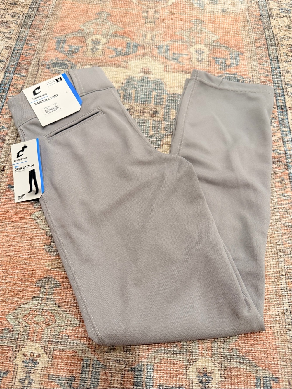 NWT Champion Youth Light Gray Baseball Pants Open Bottom YM